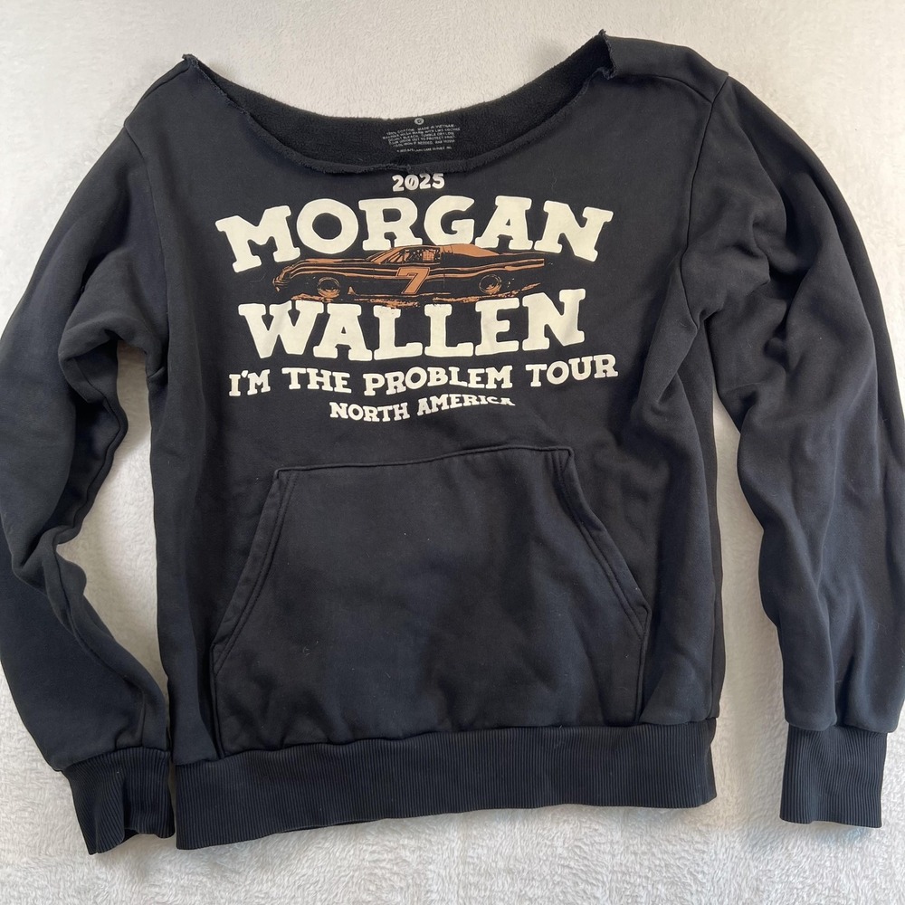 Morgan Wallen Sweatshirt Womens Small Black Fleece Pullover 2025 Tour Graphic